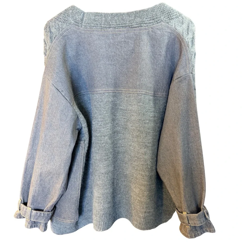 NWT $198 Pilcro Anthropology Wmns M Gray Moto Mixed Media Knit‎ Denim Cardigan